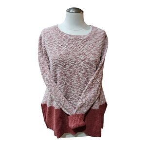 L.L. Bean Signature Colorblock Cotton Linen Sweater Size L Pink Marled Knit
